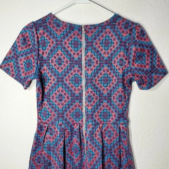 LuLaRoe Amelia Women's Dress Geometric Print A-Line Dress Medium Pleated Pockets - Picture 5 of 7